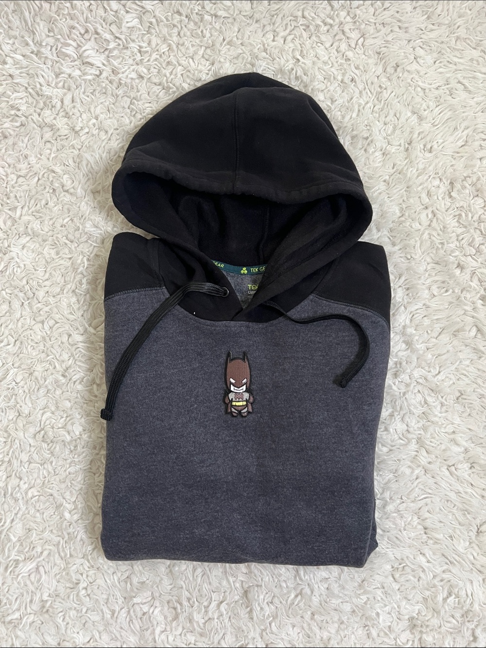 Batman Tek Gear Fleece Hoodie Size Medium Gray Black